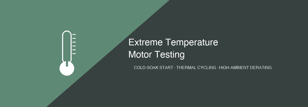 Extreme temperature motor testing — cold-soak starting, thermal cycling endurance, and high-ambient derating