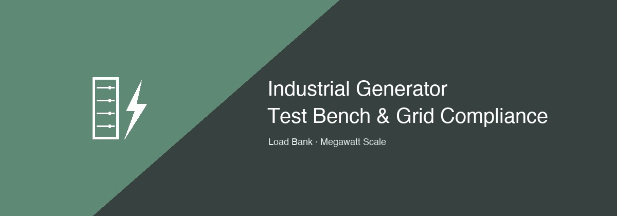 Industrial generator test bench for data center and grid-code validation illustration